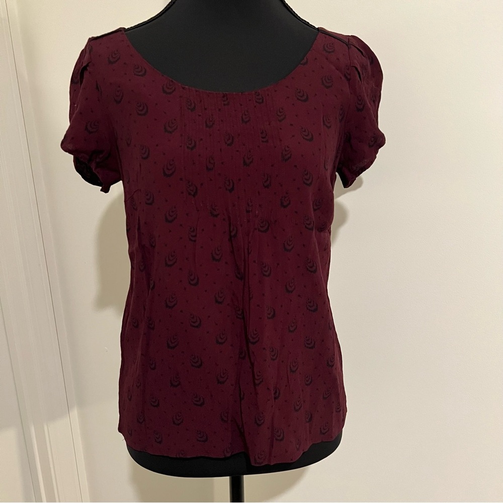 Comptoir Des Cotonniers Women's Red Viscose Short Flutter Sleeve Blouse Size 38
